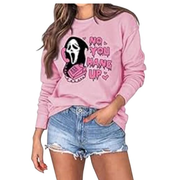 Shein Women's Large Pink Halloween "Scream" Design Long Sleeve Crew Sweatshirt - Picture 1 of 10